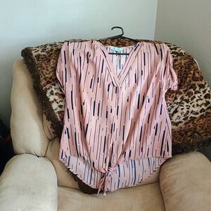 Pink and Navy Patterned Blouse